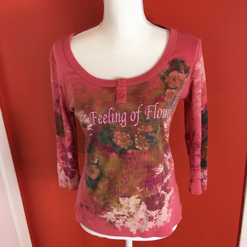 Vintage Suzie Ladies " coral floral shirt, size S